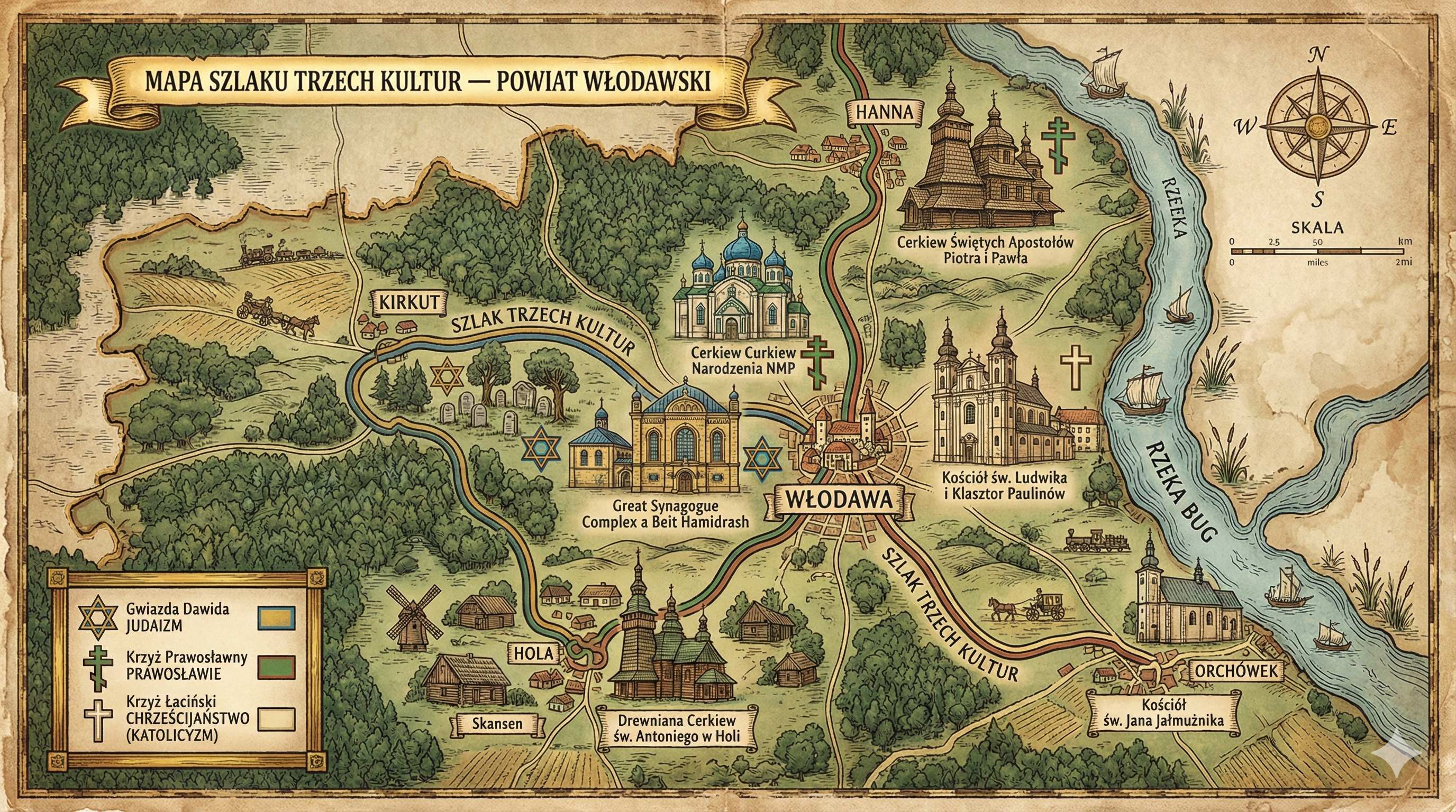 Mapa Szlaku Trzech Kultur w Powiecie Włodawskim